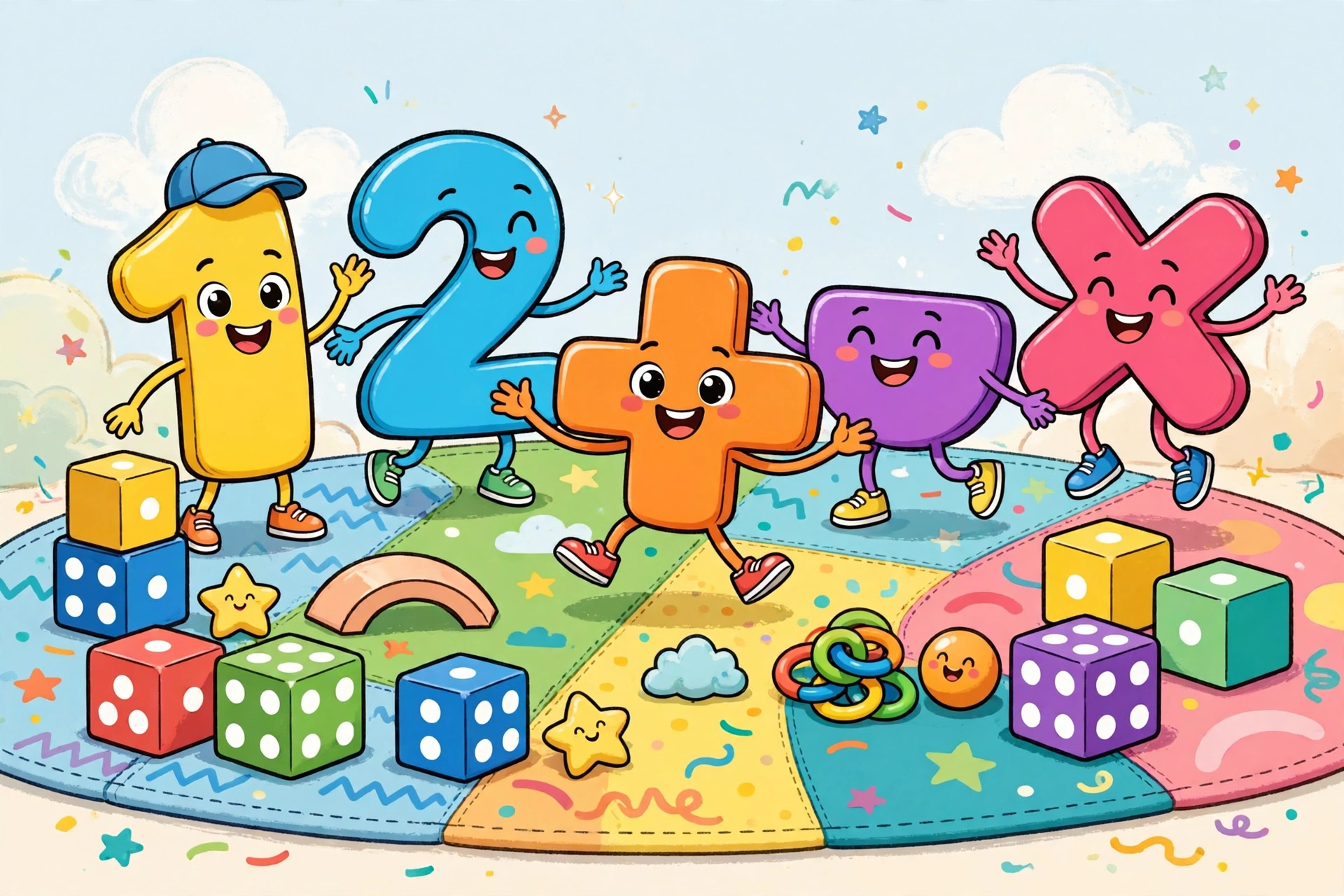 Happy cartoon numbers playing