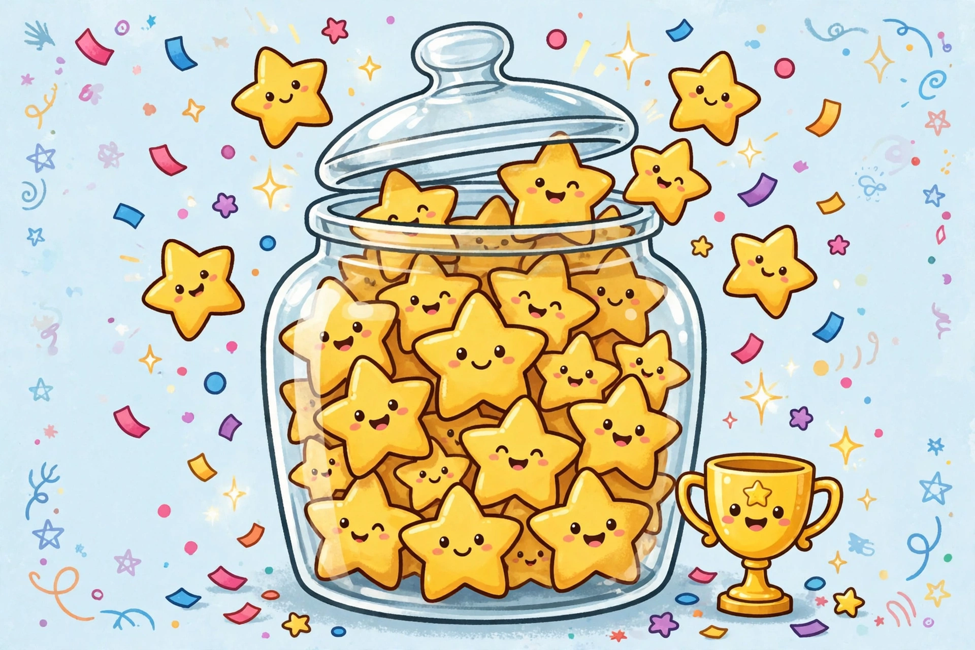 Jar full of smiling golden stars